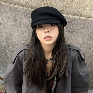 fever同款 英伦风黑色小众贝雷帽子女秋冬显脸小羊毡帽毛呢画家帽