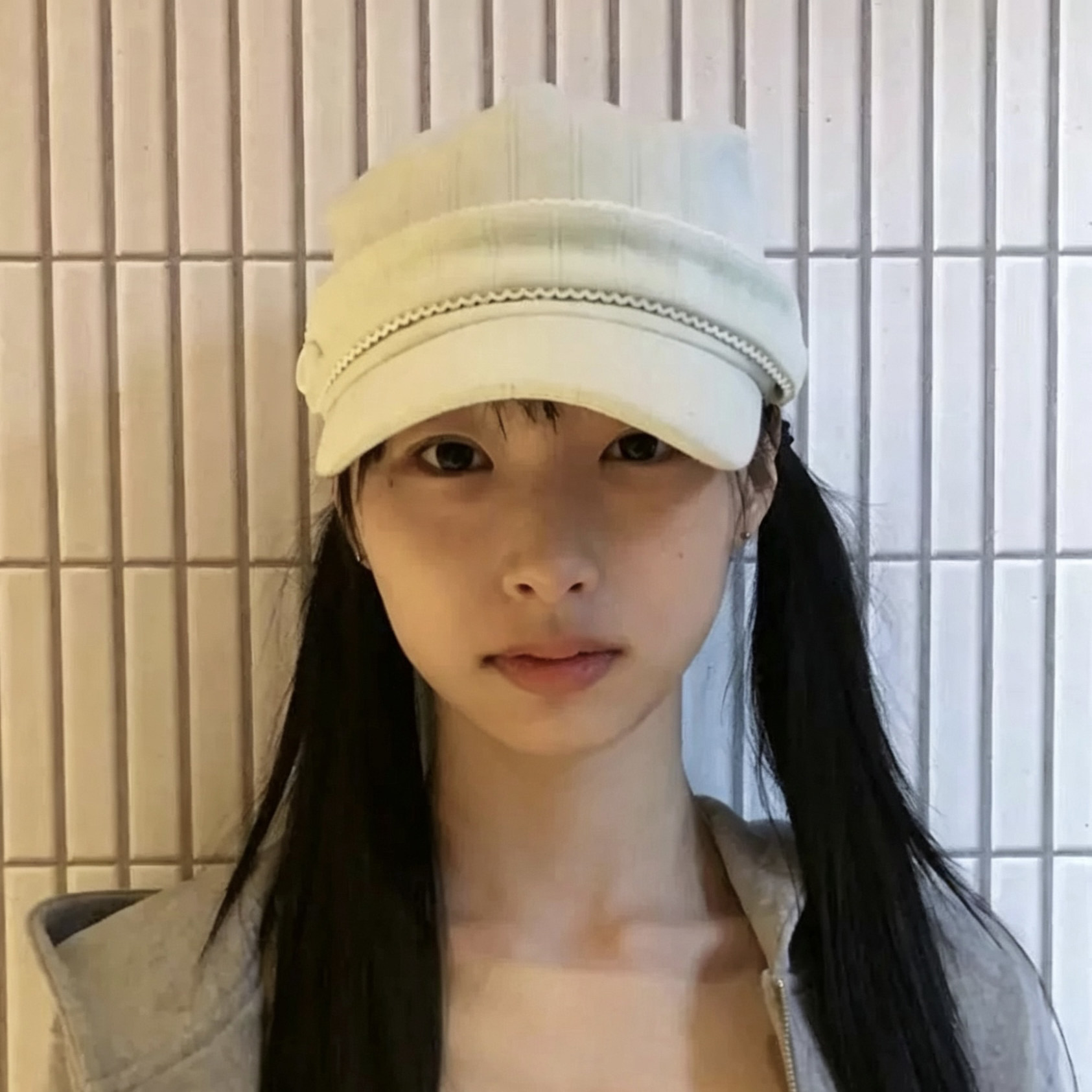 韩国小众手工设计纽扣米菲兔玩马卡色薄荷绿棒球帽子女古早鸭舌帽