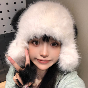 可爱小熊耳朵帽子女秋冬季百搭保暖针织毛线帽护耳毛绒绒吊球毛球