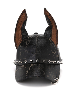 美式杜宾狗耳朵棒球帽男女y2k皮质朋克铆钉辣妹打卡拍照鸭舌帽潮