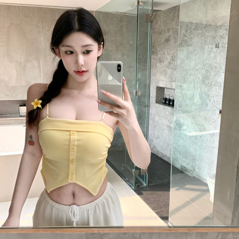 纯欲甜美吊带文胸一体背心带胸垫夏季辣妹美背显瘦露背外穿上衣女