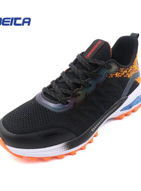 贝踏春秋新款跑步鞋男网面透气大码马拉松运动鞋轻跑鞋2006黑针织