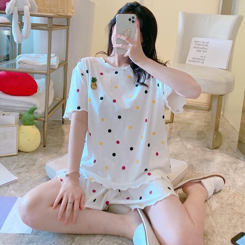 夏款短袖可爱套头套装薄款百搭韩版大码家居服夏天新款女士睡衣女