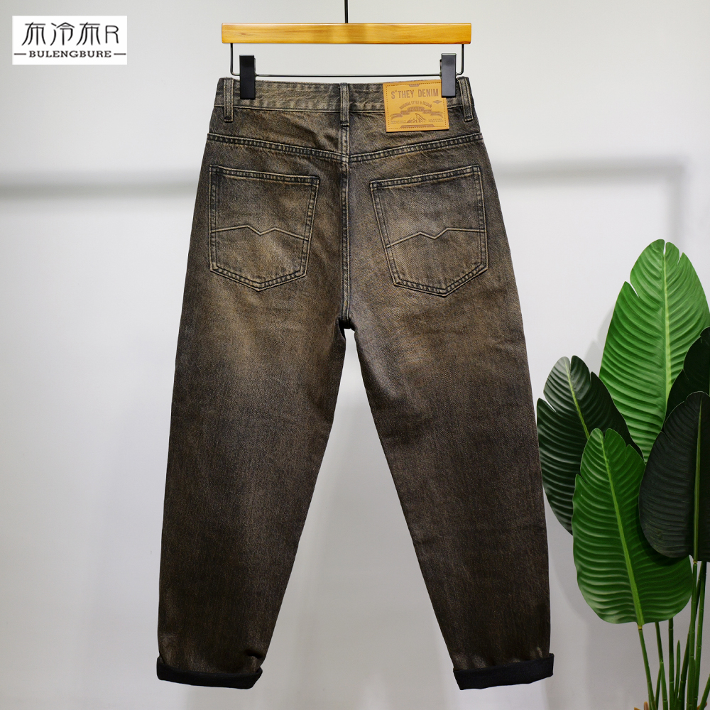 布冷布热2025年春季薄款复古怀旧牛仔裤男潮牌黄泥色宽松直筒长裤