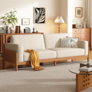 布艺沙发现代简约小户型客厅奶油原木风全实木可拆洗直排棉麻沙发