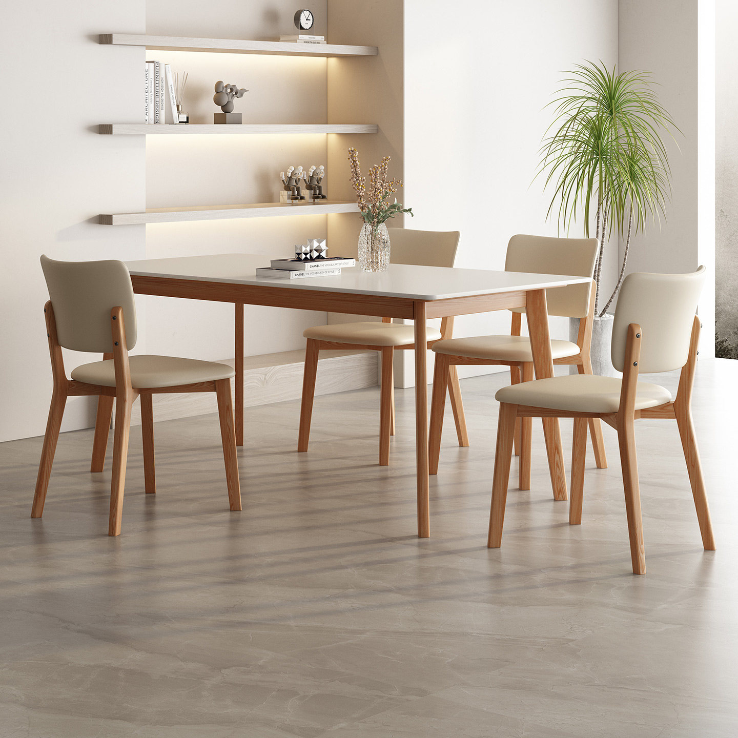 岩板餐桌家用小户型2026新款饭桌长方形奶油原木风实木餐桌椅组合,住宅家具,实木餐桌,淘宝优惠券,粉丝福利购,淘宝优惠卷