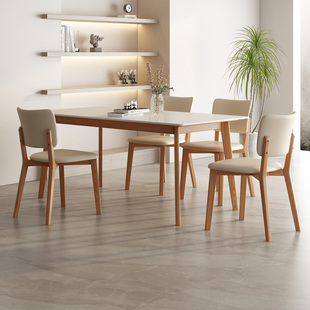 岩板餐桌家用小户型2026新款饭桌长方形奶油原木风实木餐桌椅组合