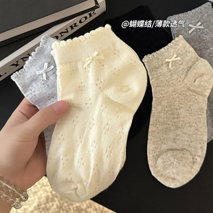 纯棉透气女款 凉鞋 爆款 袜子女夏薄款 蝴蝶结短筒袜夏天 短袜2025新款