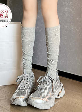灰色袜子女夏季薄款2026新款爆款小腿袜女生芭蕾风蝴蝶结长袜夏天