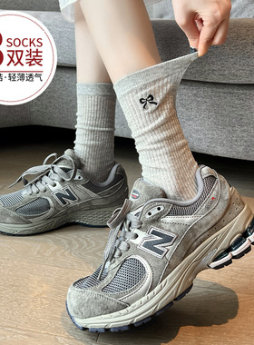灰色袜子女款中筒袜春夏款蝴蝶结芭蕾风女生棉袜透气薄款夏季长袜