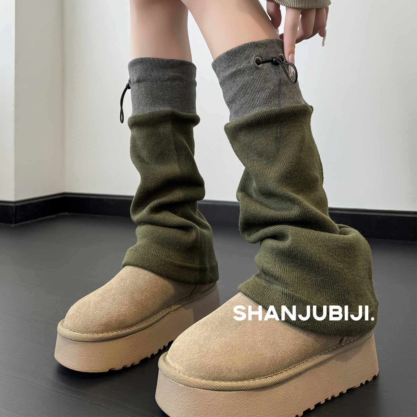 拼色抽绳袜套堆堆袜显瘦小腿袜