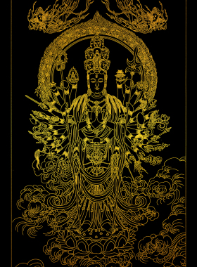 唐卡千手观音描金画稿DIY手绘填色唐卡白描图零基础画唐卡