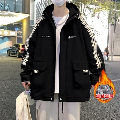 耐克顿工装风连帽夹克男加绒加厚