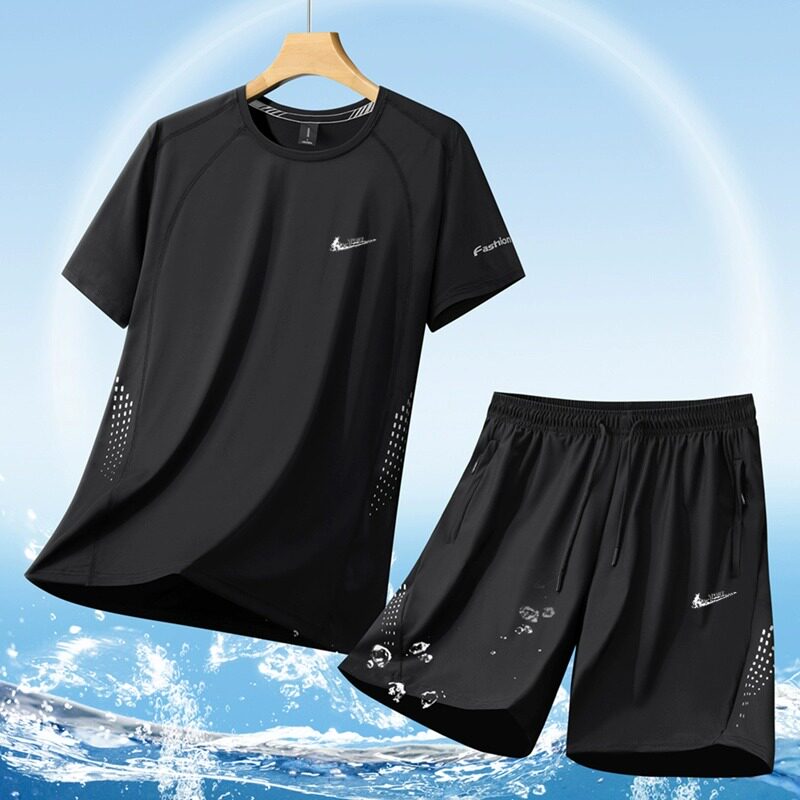 耐克顿冰丝运动套装男士夏季新款速干薄款宽松大码休闲跑步两件套