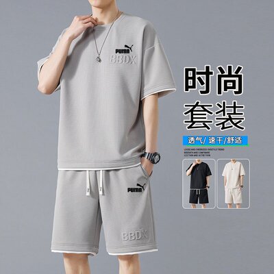 奥莱专柜男夏季薄款休闲运动套装
