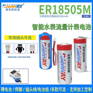 睿奕ER18505M锂电池3.6V智能IC卡水表流量计燃煤气工控7.2V电池组