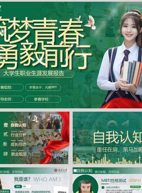 绿色大学女背景筑梦青春勇毅前行大学生职业生涯发展报告PPT模板