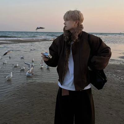 ACMEMAN冬季鹿皮绒毛领棉服