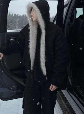 ACME MAN座山雕毛领连帽短款拉链棉服外套复古男女cleanfit棉衣