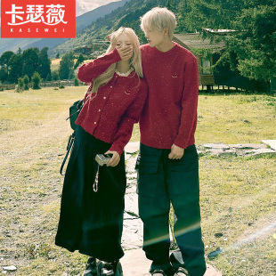 情侣装秋冬新款红色加厚圣诞毛衣男女韩版宽松法式针织衫高级外套