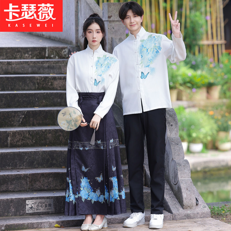 班服初中生夏季古风汉服套装高中生舞台服诗歌朗诵毕业合唱演出服 - 实物图