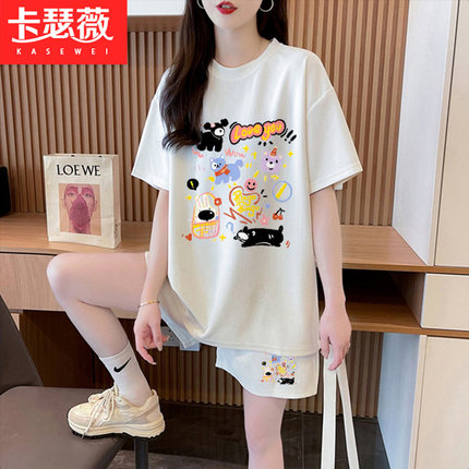休闲运动套装少女2025夏装新款初中高中学生宽松棉短袖短裤两件套