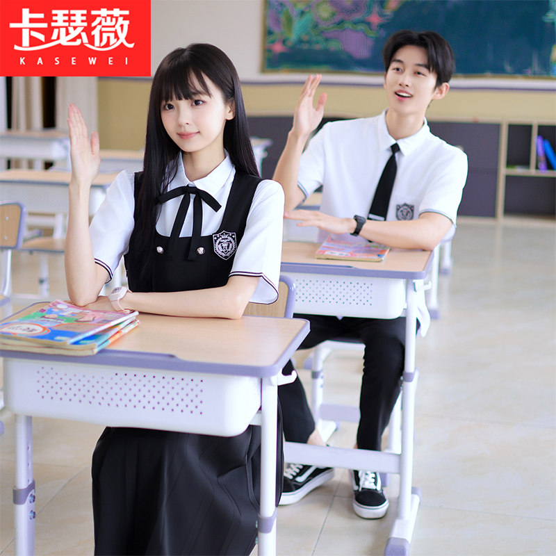 中学生合唱演出服夏季班服学院风高中生衬衫连衣裙毕业运动会套装