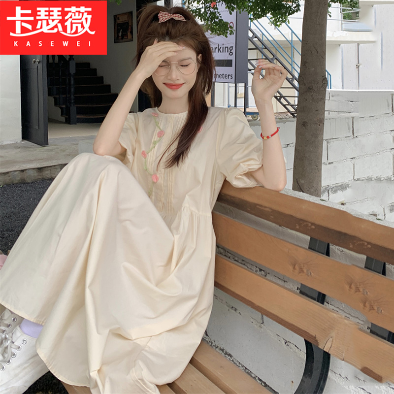 甜美小花朵连衣裙少女2025夏装新款初中高中学生宽松显瘦中长裙子