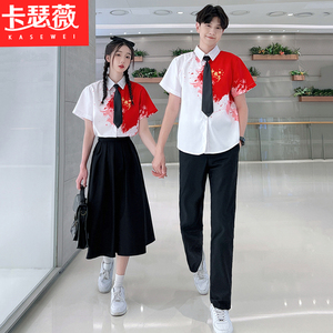 高中初中学生夏季班服套装中国红jk衬衫制服连衣裙学院风舞台服装