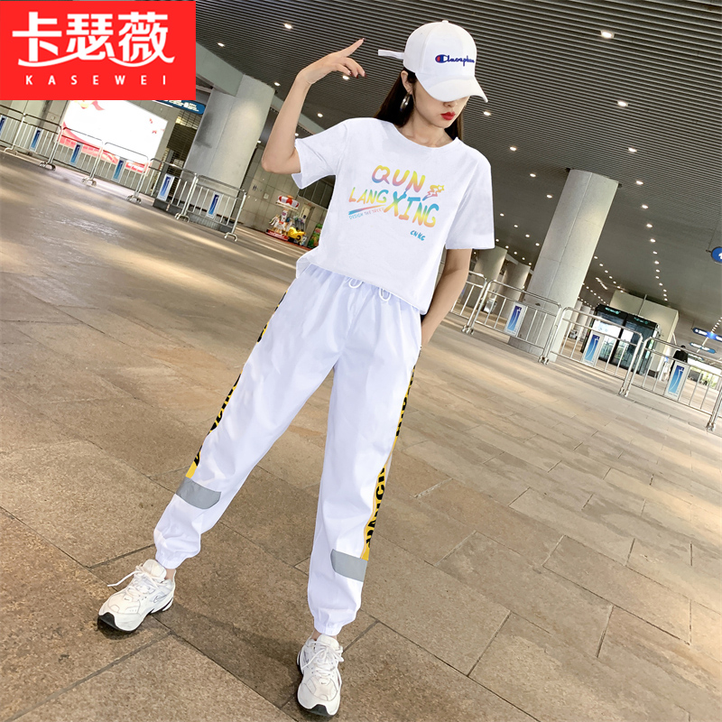 嘻哈时尚休闲套装女夏季新款中学生短袖曳鬼步舞衣服广场舞运动装