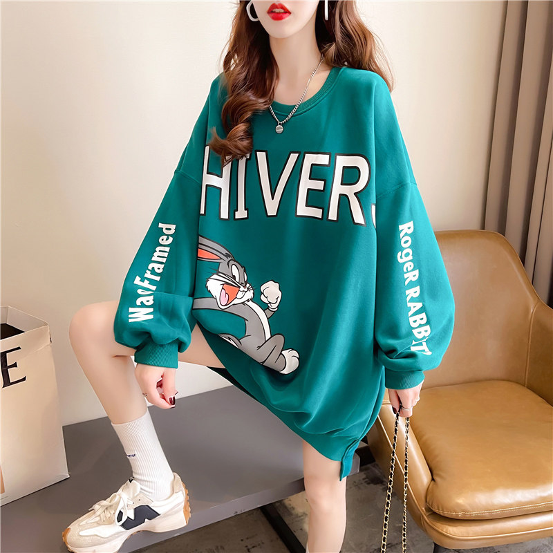 大码女装春装新款初高中学生薄长袖卫衣女韩版宽松显瘦设计感上衣