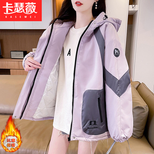 拼色棉衣外套少女2025冬装新款初高中学生韩版宽松加厚冲锋衣棉袄