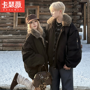 外套秋冬季 加厚保暖工装 宽松大毛领派克棉衣棉服 情侣装 巴恩风美式