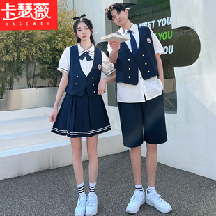 2025春夏季新款情侣初中高中小学生短袖衬衣裙子男女套装校服班服