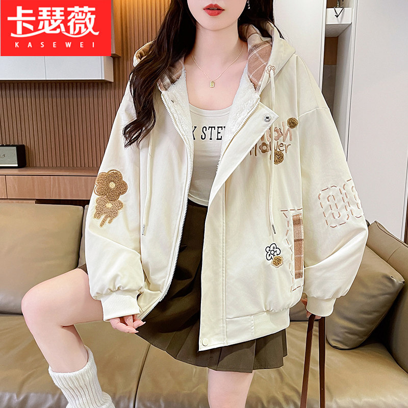 美式情侣款刺绣棒球服少女2025冬季新款初中高中学生夹克棉服外套