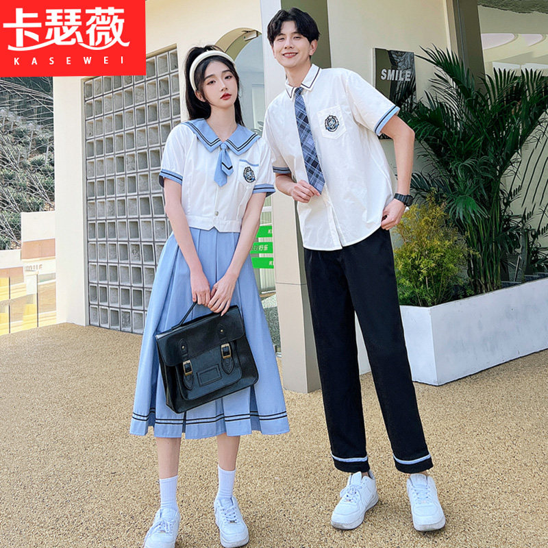 2025新款情侣装夏季JK短袖衬衫初中高中学生拍毕业照班服裙子套装