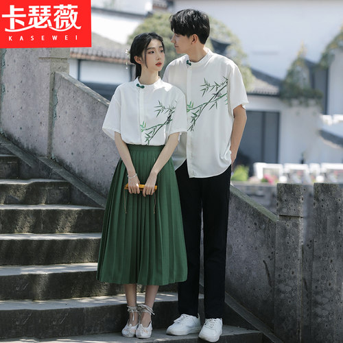 实拍情侣装夏装新款学生班服套装