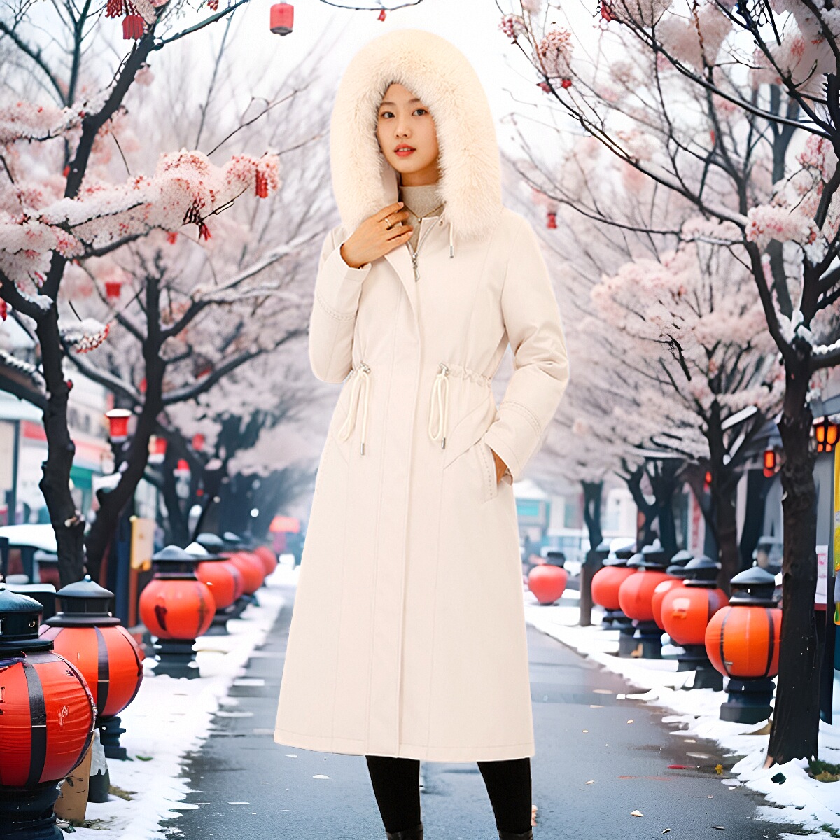 鹅绒狐狸毛派克服冰桐语厂家直销