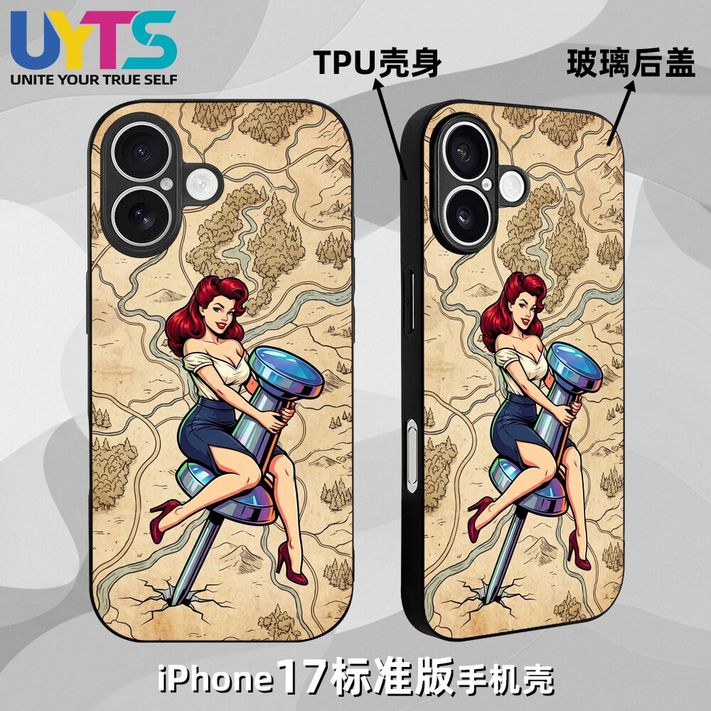 美式复古Pin-up画报女郎图钉3D立体风地图iPhone17苹果UYTS手机壳