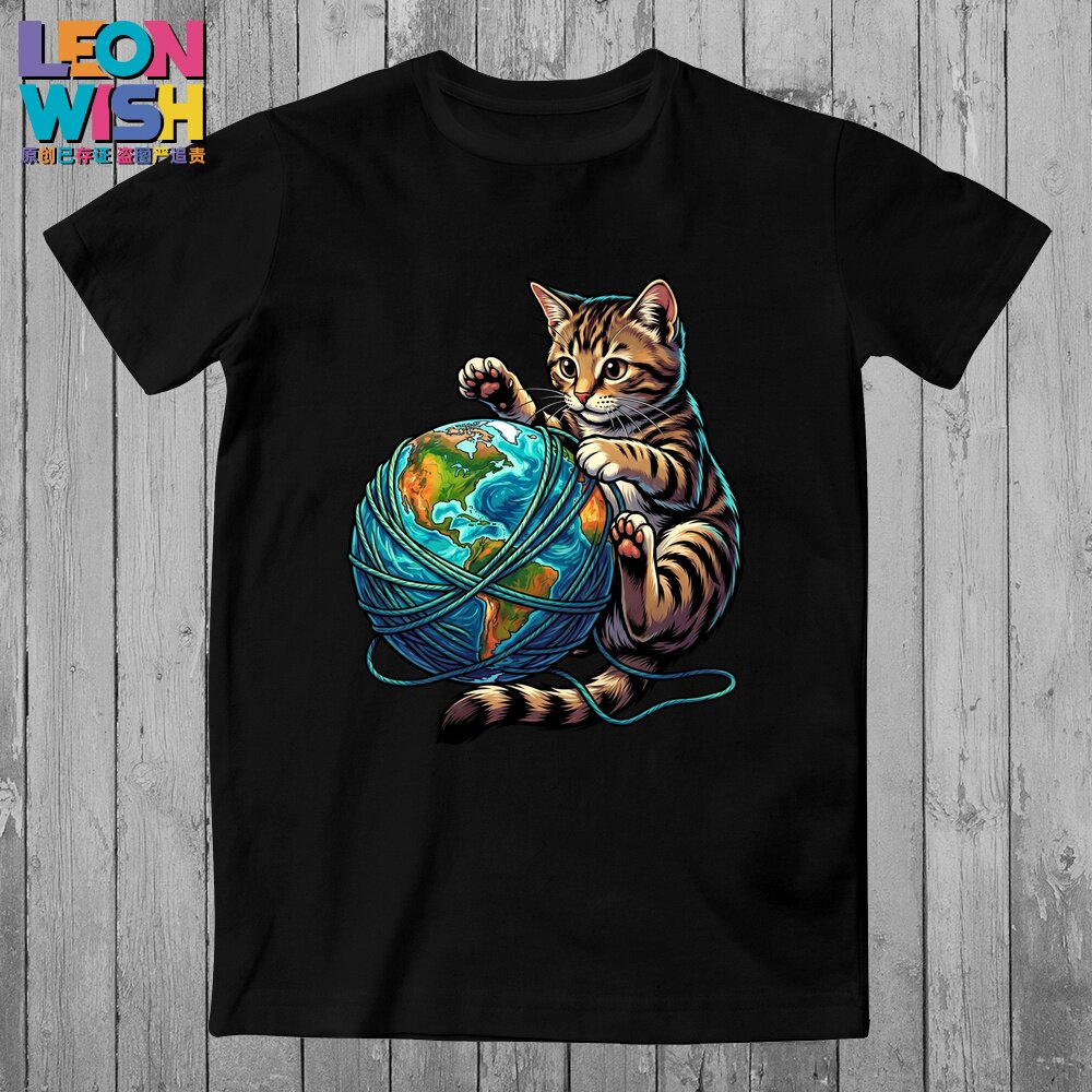 喵星人统治地球T恤狸花猫玩转地球重工轻复古潮流LEONWISH体恤