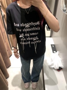 Bowoo夏季 上衣 纯棉正肩短袖 t恤女设计感小众蝴蝶结印花宽松短袖