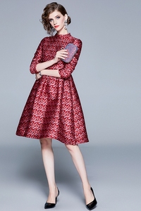 RY1497#女装提花面料修身时尚显瘦中长裙连衣裙