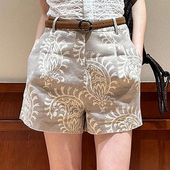 子女 独特复古时髦高级感小香风休闲阔腿灰色印花短裤 2025夏季 新款