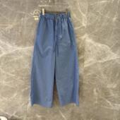 女 减龄细格纹字母刺绣抽绳松紧腰阔腿休闲裤 意大利高奢设计 夏季