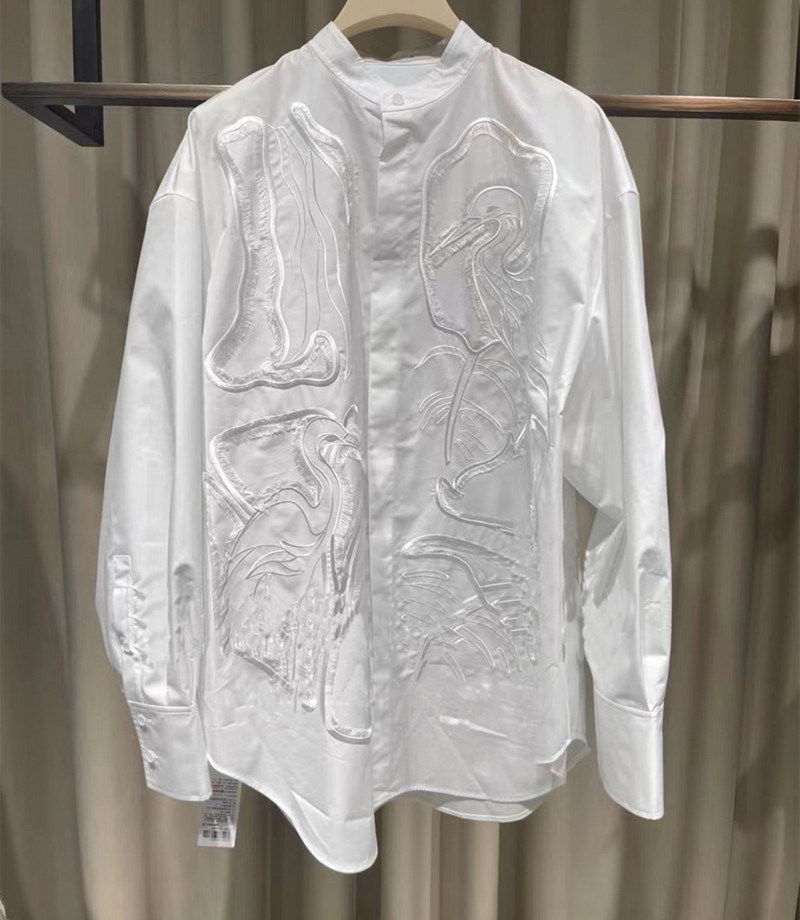 东方白鹳刺绣衬衣白色设计感衬衫