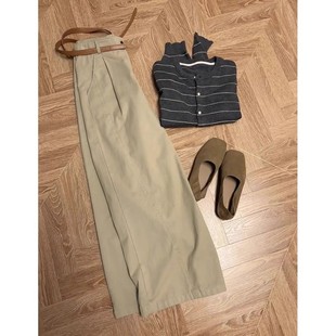 子女秋季 2025新款 闊腿褲 寬松bf慵懶風休閑卡其色工裝 老錢風西裝 褲