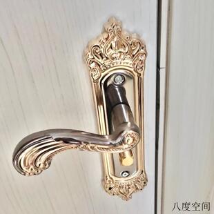 卧室内锁具复古青黄古铜家用通用型房门欧式 门锁单双舌象牙白.