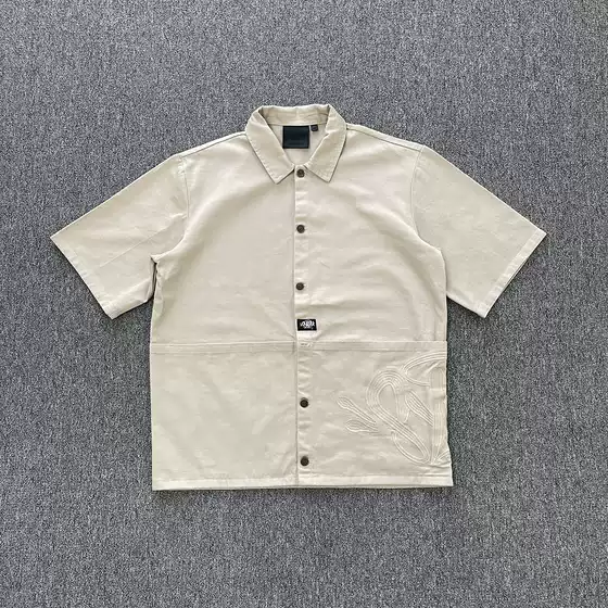 Drill Syna World Workwear Short-Sleeved Shirt Khaki Top Cench Celebrity Style