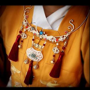 明制新年红色马面裙璎珞项圈流苏铃铛古风汉服配饰平安福牌锁中式