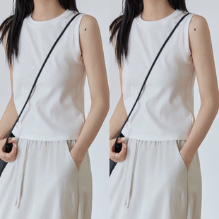 简约无袖 春秋内搭遮副乳打底上衣外穿纯棉吊带白色坎肩 背心女夏季